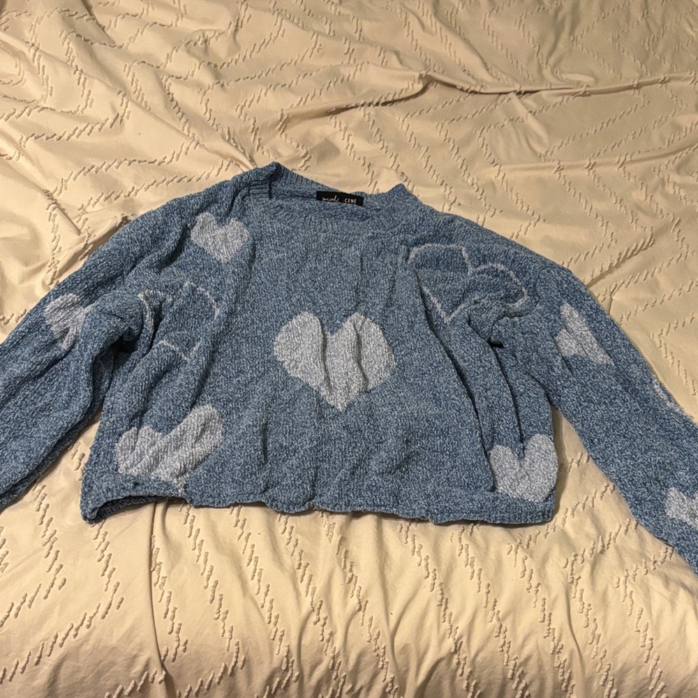 Medium Social SCENE Blue Heart Pattern Sweater